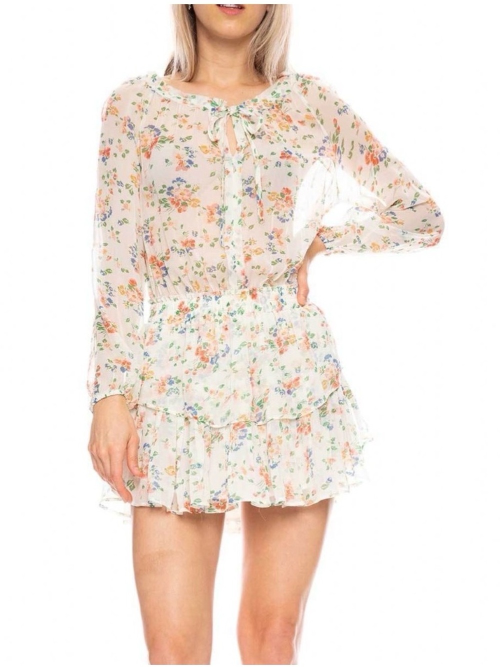 LoveShackFancy Popover Silk Floral Mini Dress Medium Boho